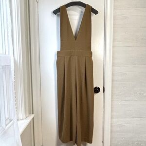 Oak + Fort Deep-V Wide Leg Jumpsuit Green